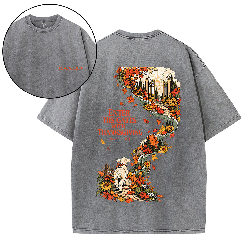 Enter His Gates With Thanksgiving Christian Washed T-Shirt