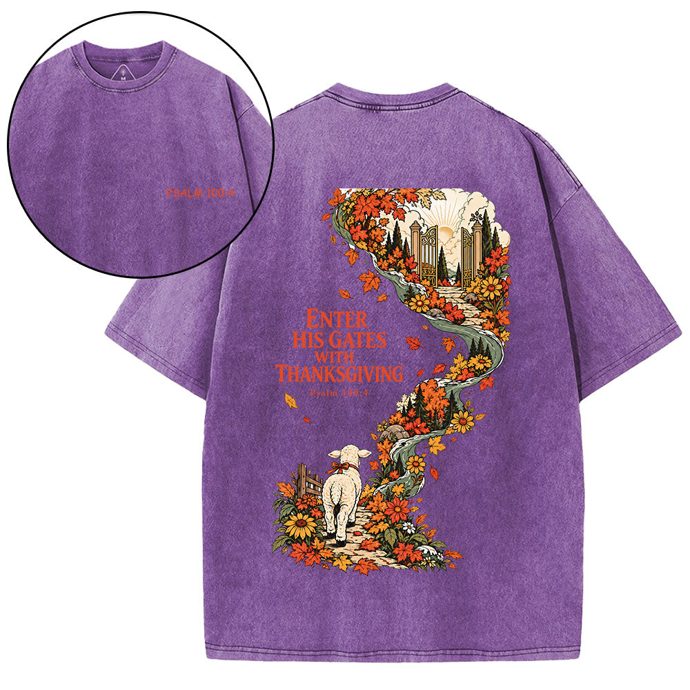 Enter His Gates With Thanksgiving Christian Washed T-Shirt