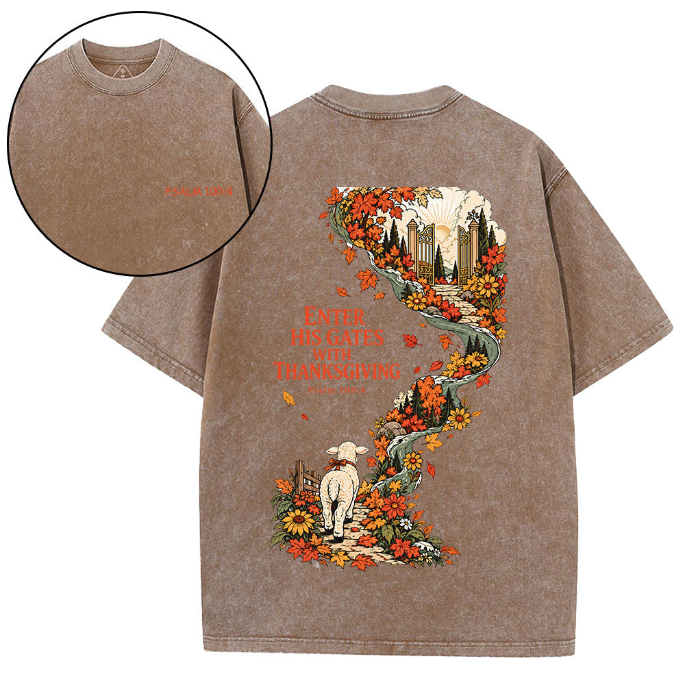 Enter His Gates With Thanksgiving Christian Washed T-Shirt
