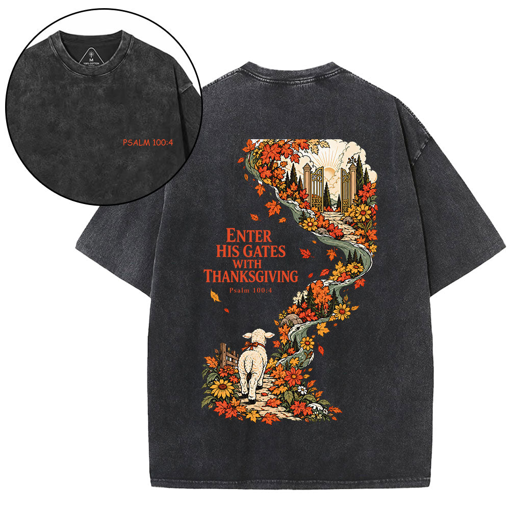 Enter His Gates With Thanksgiving Christian Washed T-Shirt