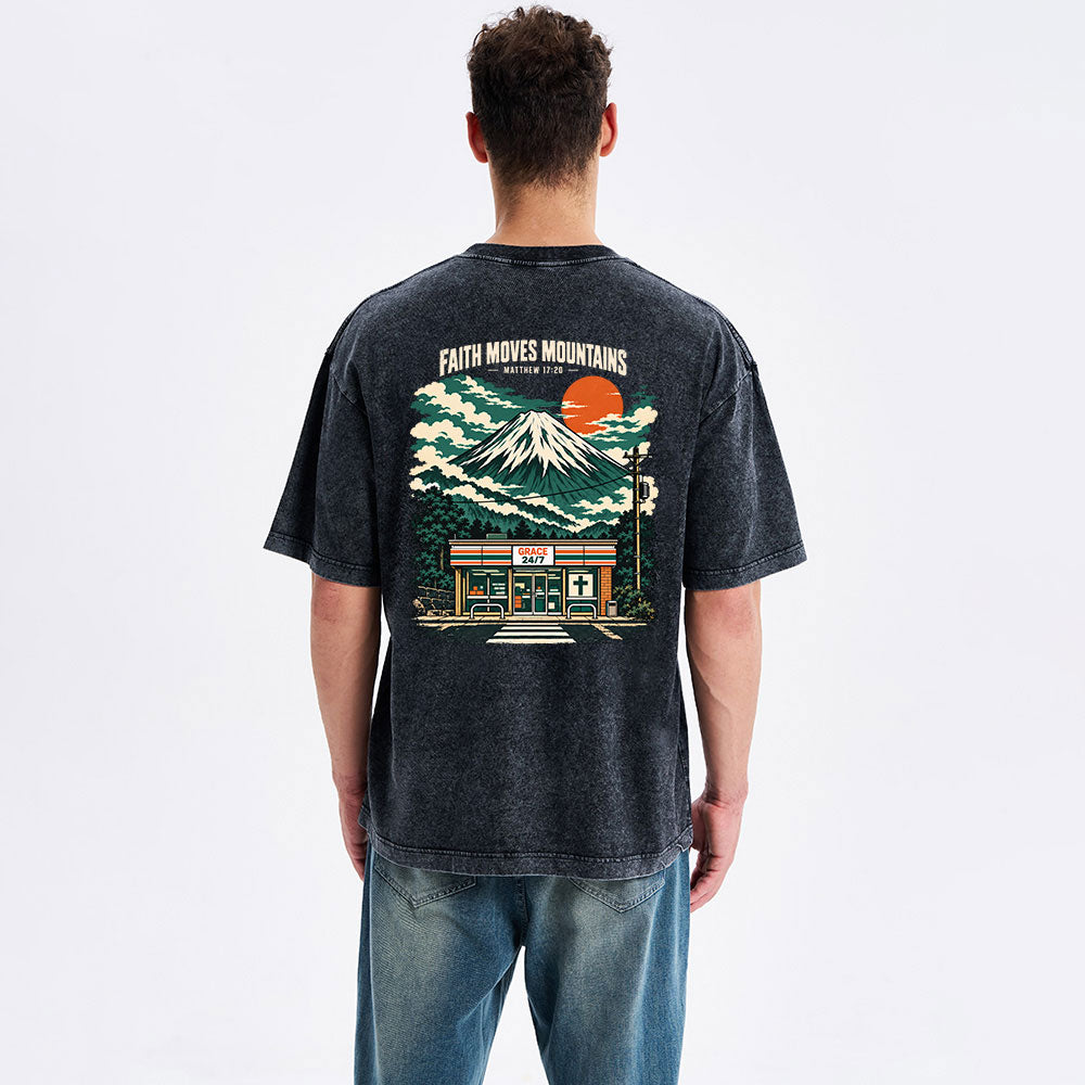 Faith Moves Mountian Christian Washed T-Shirt