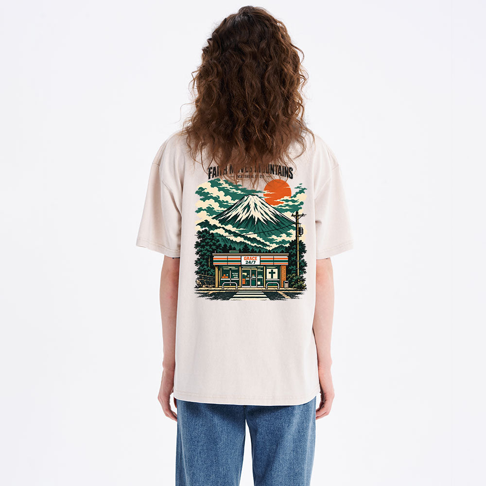 Faith Moves Mountian Christian Washed T-Shirt