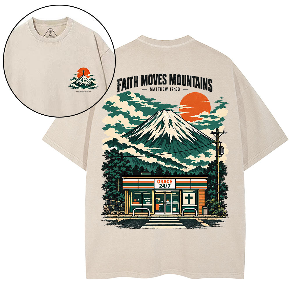 Faith Moves Mountian Christian Washed T-Shirt