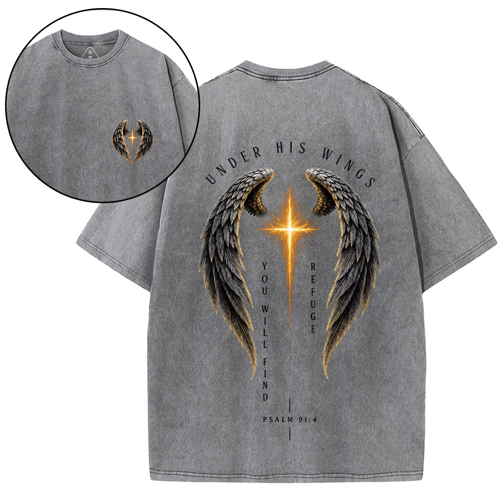 Under His Wings Christian Washed T-Shirt