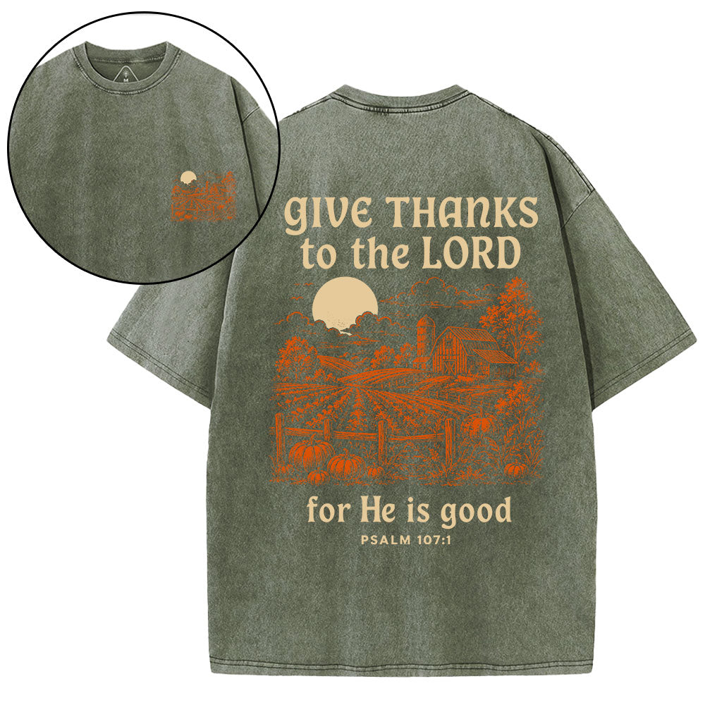 Give Thanks To The Lord Christian Washed T-Shirt