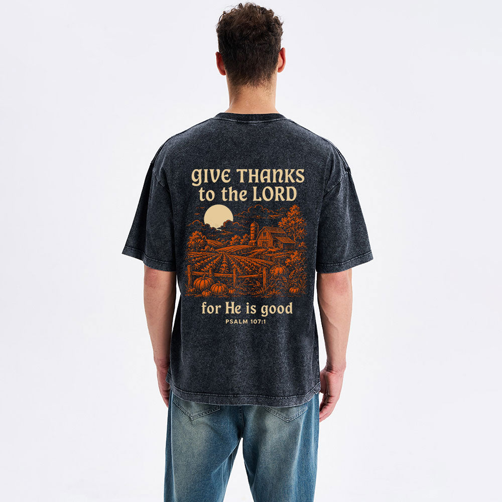 Give Thanks To The Lord Christian Washed T-Shirt
