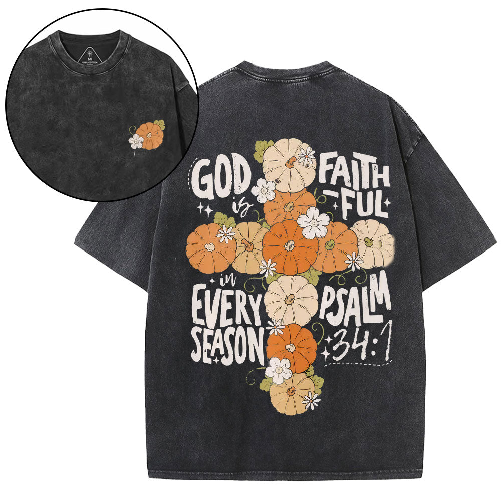 God Faithful Every Season Christian Washed T-Shirt