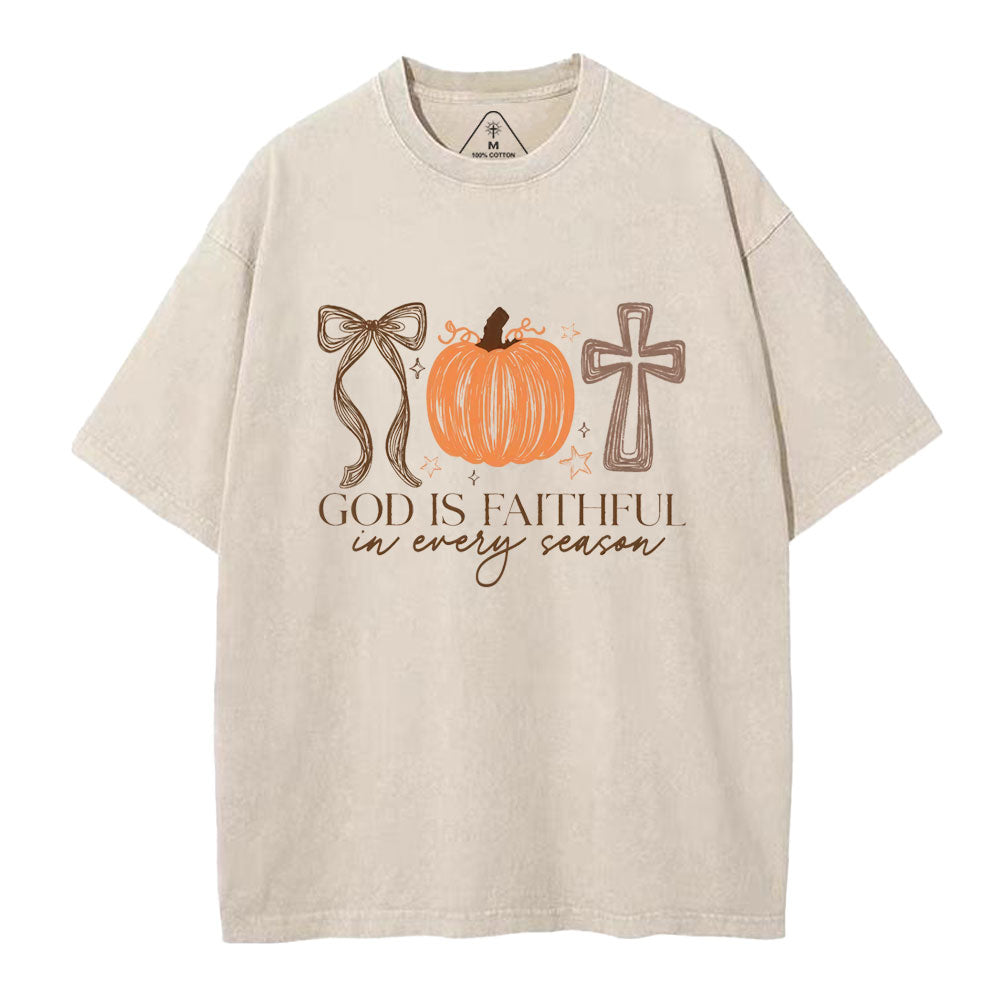 God Is Faithful In Every Season Christian Washed T-Shirt