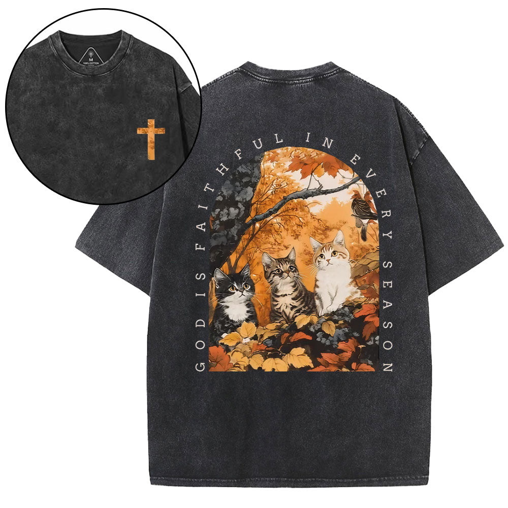 God Is Faithful In Every Season Christian Washed T-Shirt