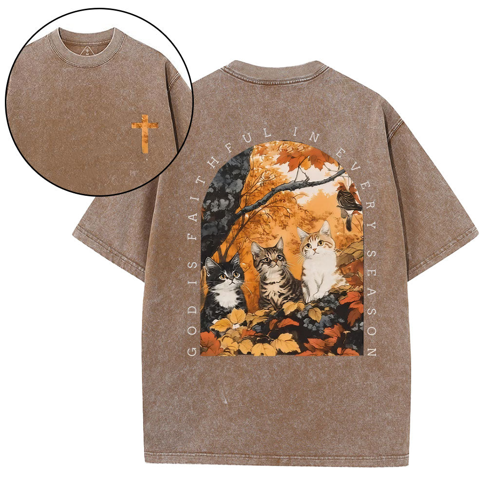 God Is Faithful In Every Season Christian Washed T-Shirt