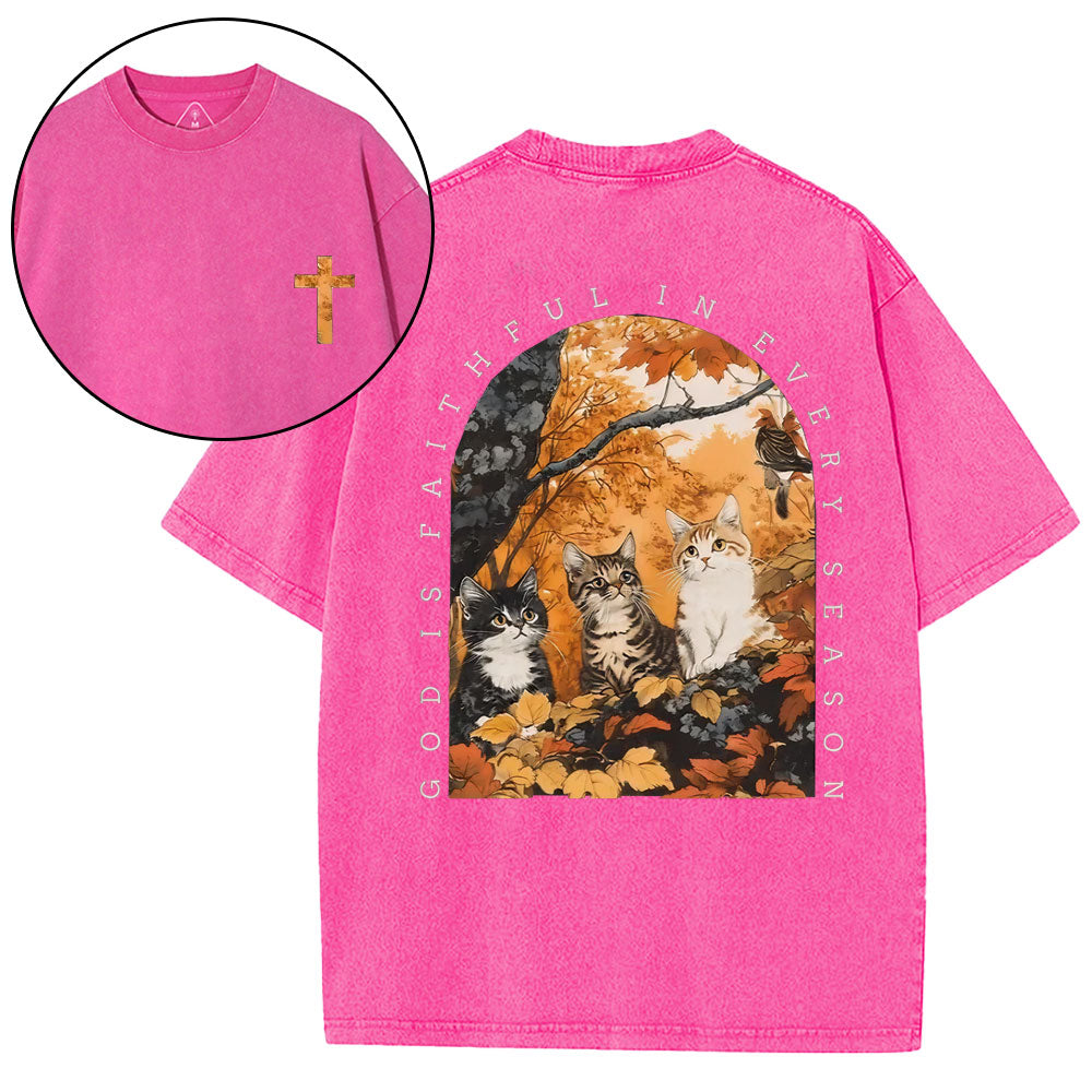God Is Faithful In Every Season Christian Washed T-Shirt