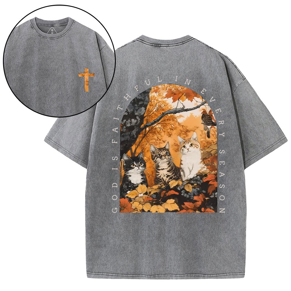 God Is Faithful In Every Season Christian Washed T-Shirt