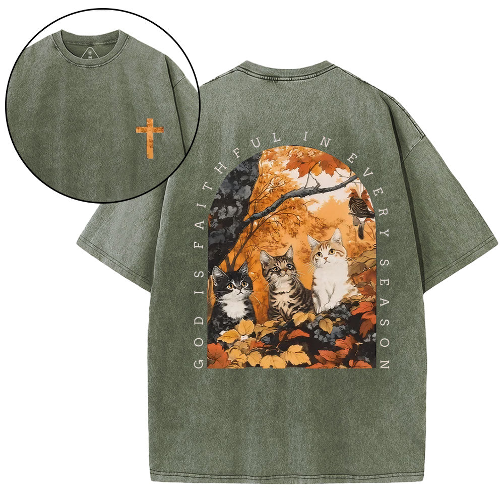 God Is Faithful In Every Season Christian Washed T-Shirt