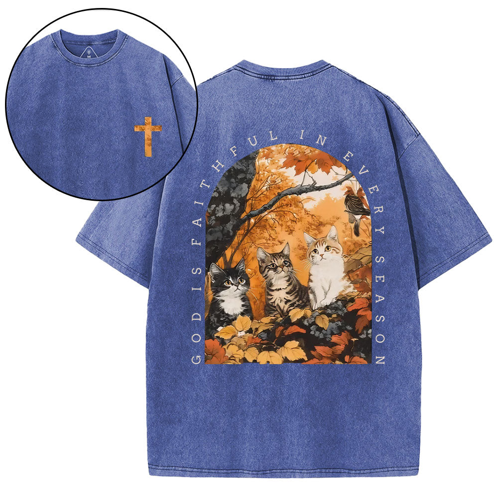 God Is Faithful In Every Season Christian Washed T-Shirt