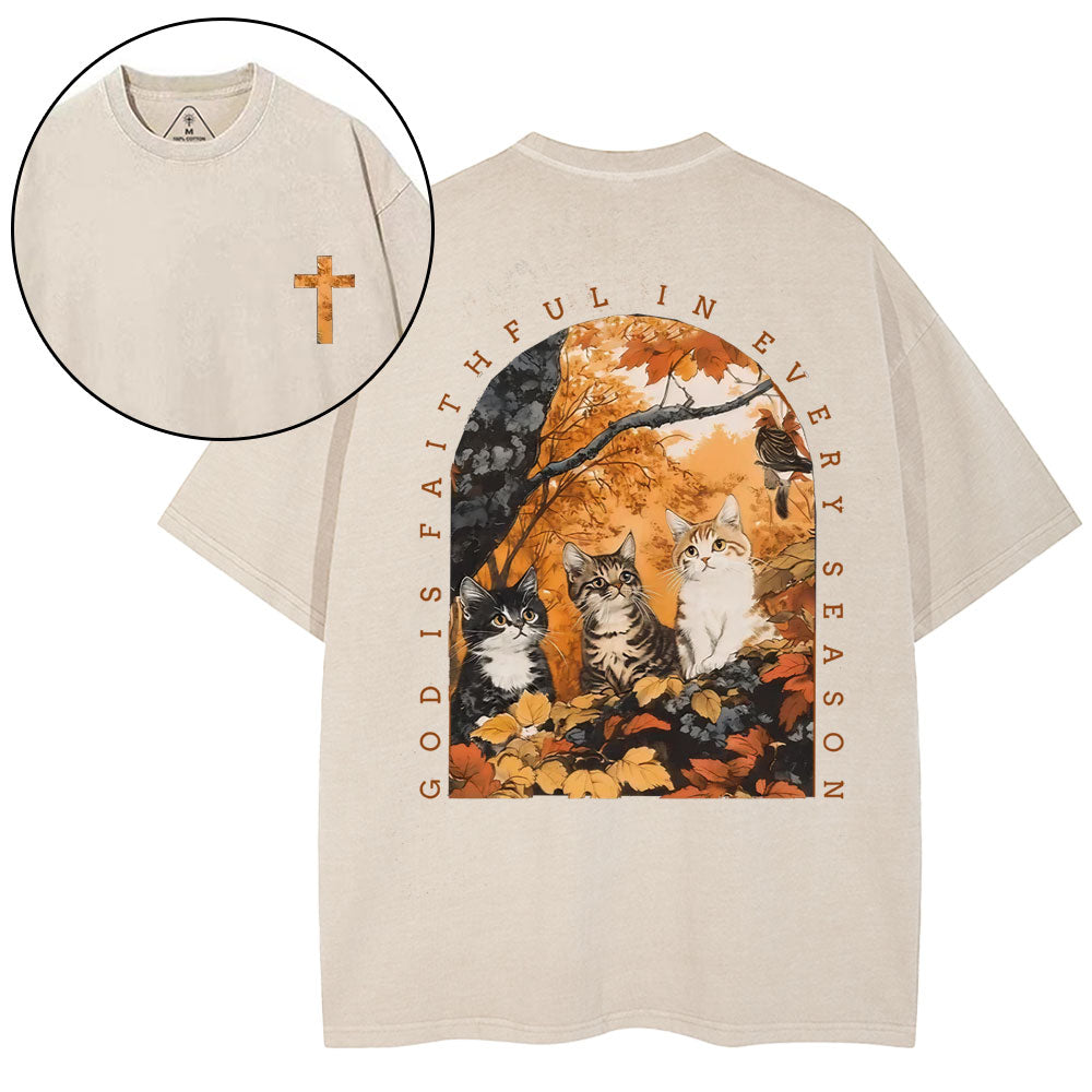 God Is Faithful In Every Season Christian Washed T-Shirt