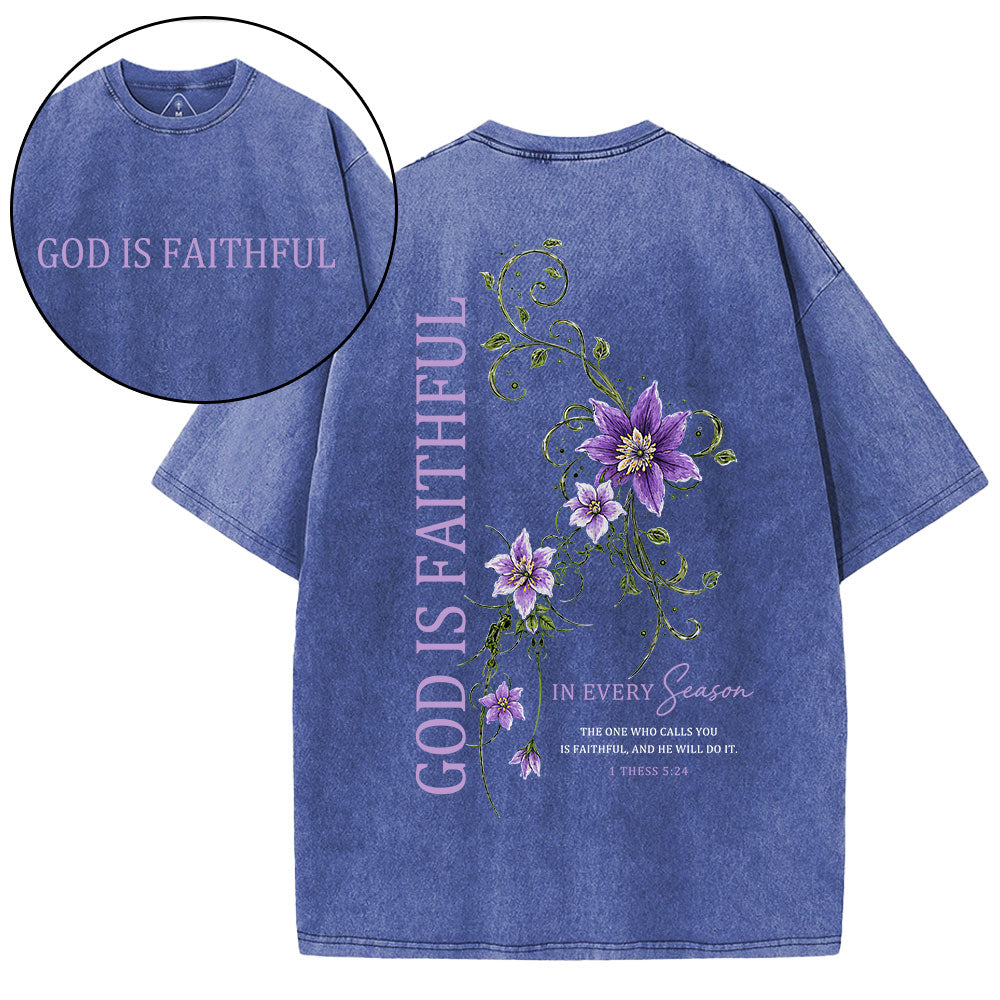 God Is Faithful In Every Season Christian Washed T-Shirt