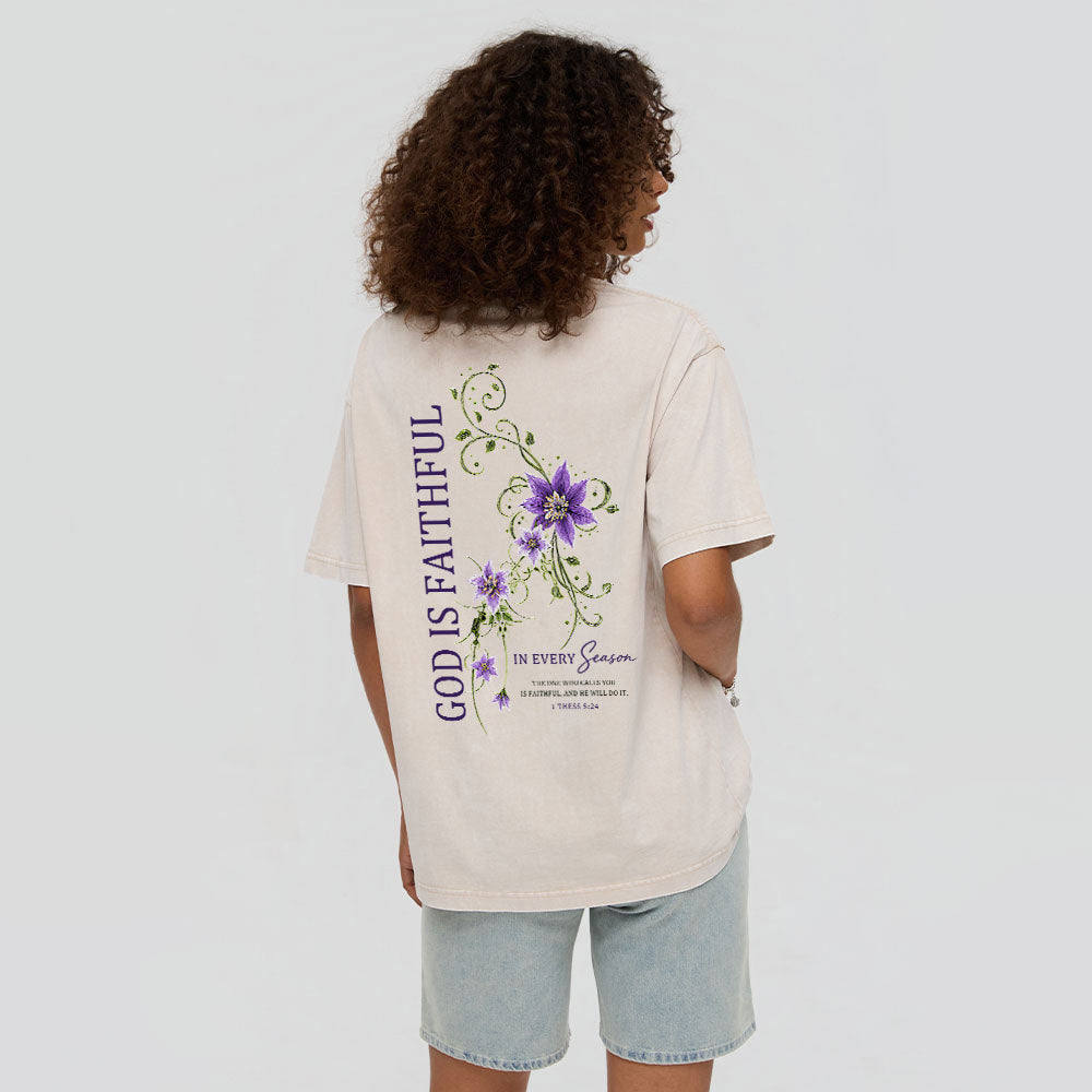 God Is Faithful In Every Season Christian Washed T-Shirt