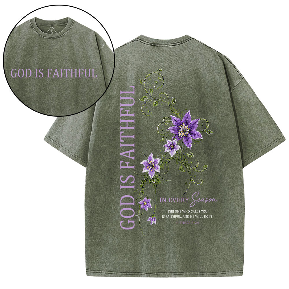 God Is Faithful In Every Season Christian Washed T-Shirt