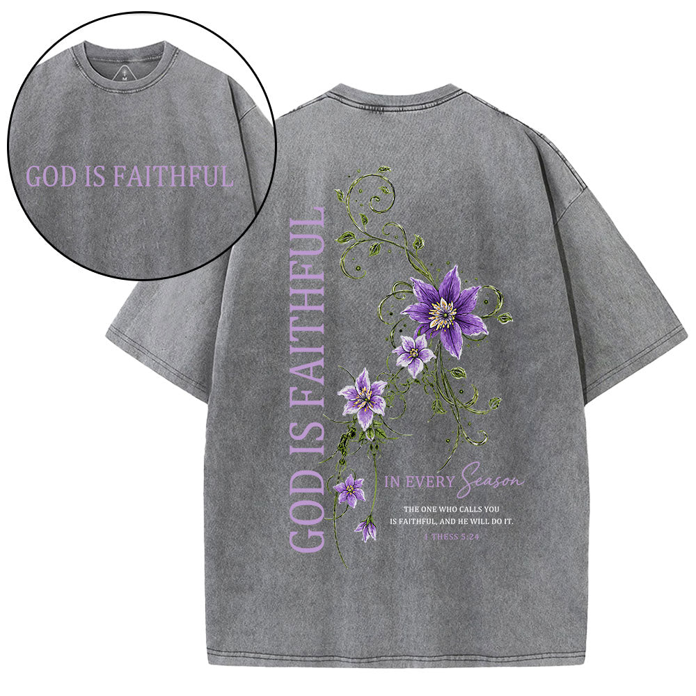 God Is Faithful In Every Season Christian Washed T-Shirt
