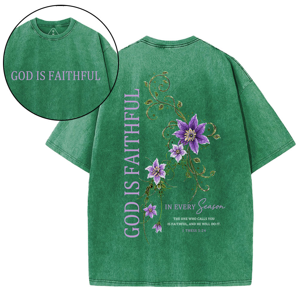 God Is Faithful In Every Season Christian Washed T-Shirt