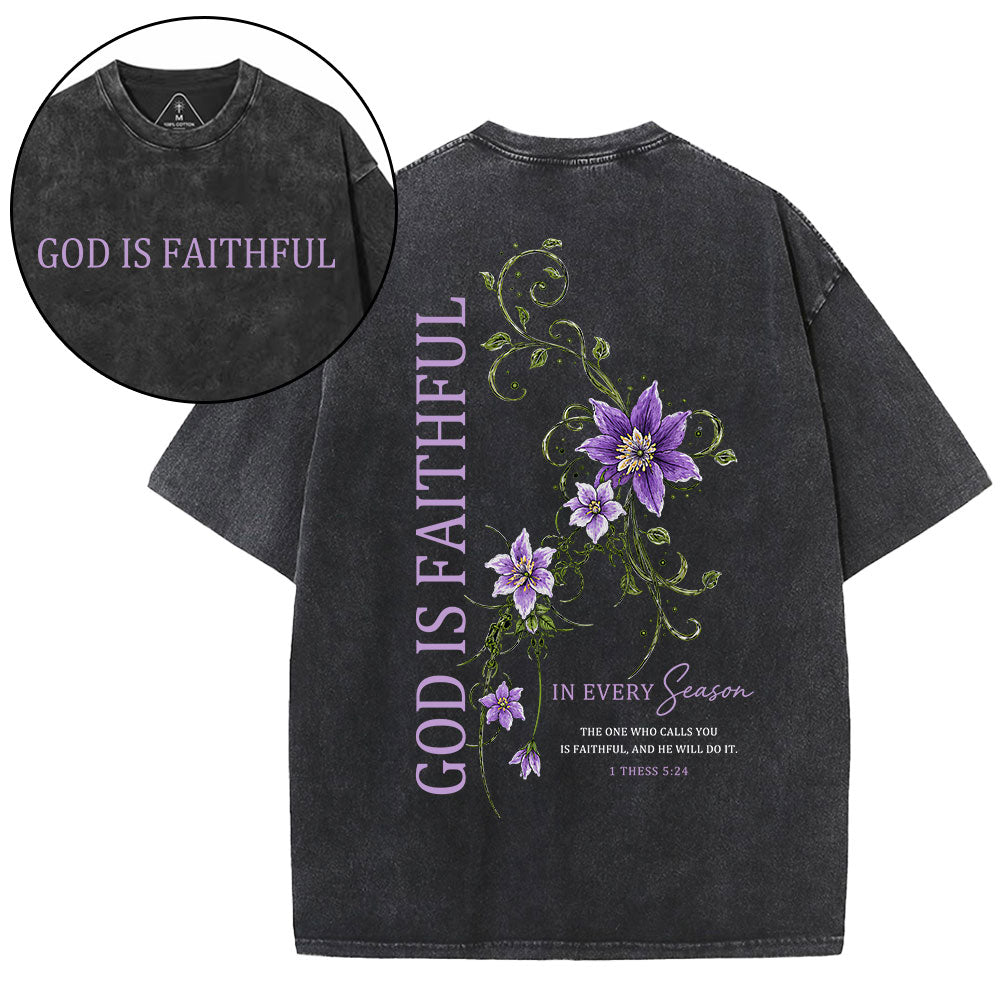 God Is Faithful In Every Season Christian Washed T-Shirt