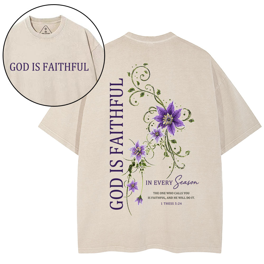 God Is Faithful In Every Season Christian Washed T-Shirt