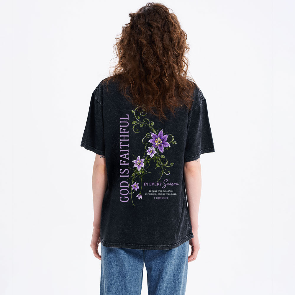 God Is Faithful In Every Season Christian Washed T-Shirt