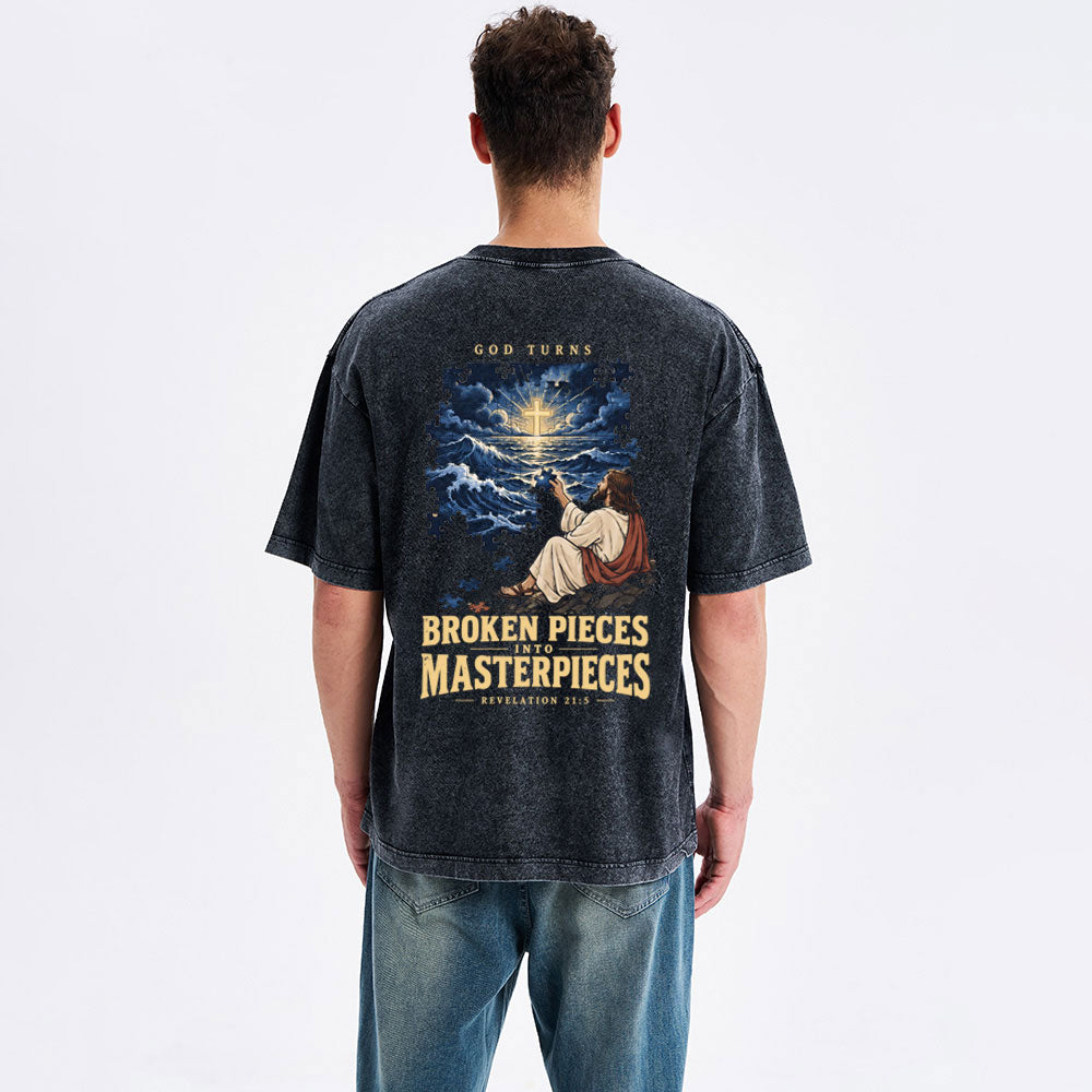 God Turns Broken Pieces Into Masterpieces Christian Washed T-Shirt