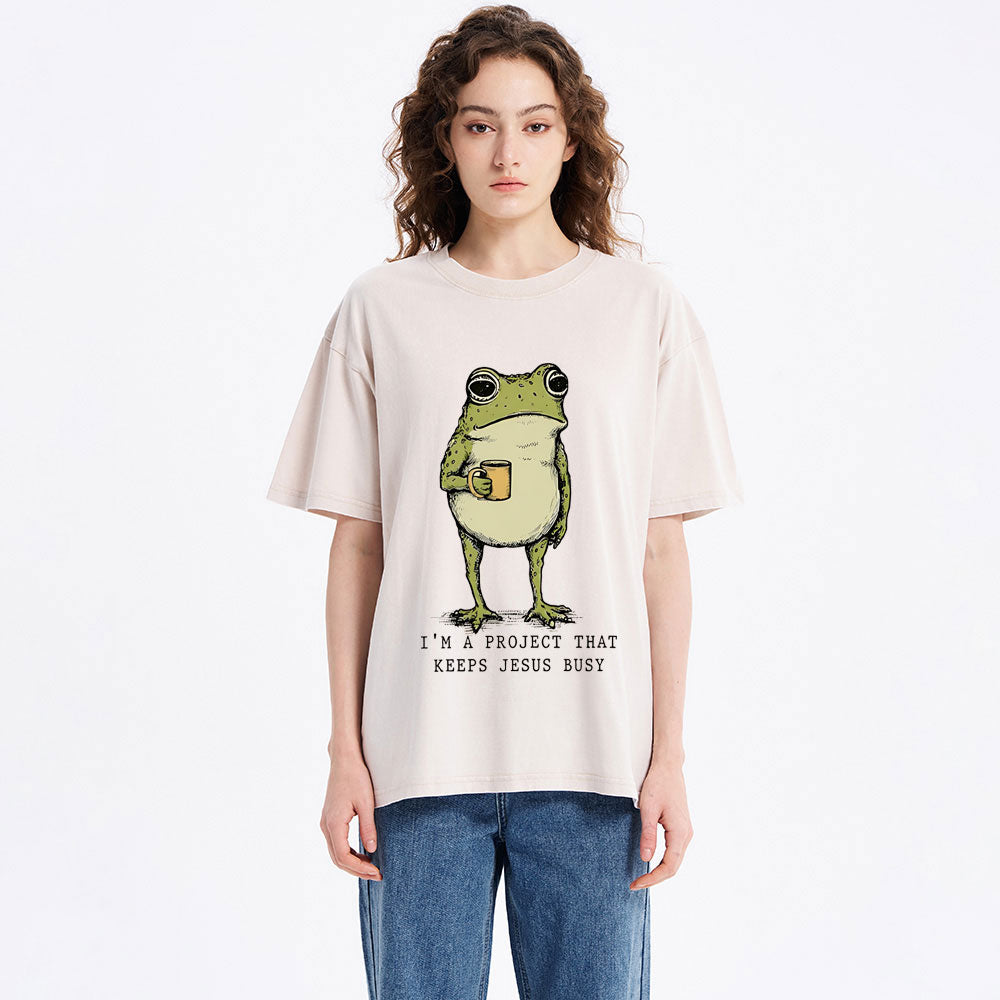 I'm A Project That Keeps Jesus Busy Christian Washed T-Shirt