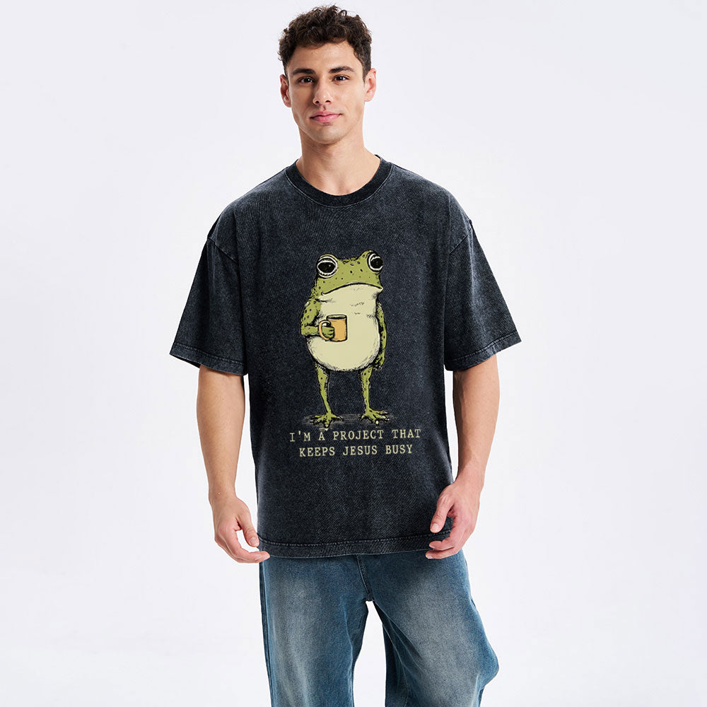 I'm A Project That Keeps Jesus Busy Christian Washed T-Shirt