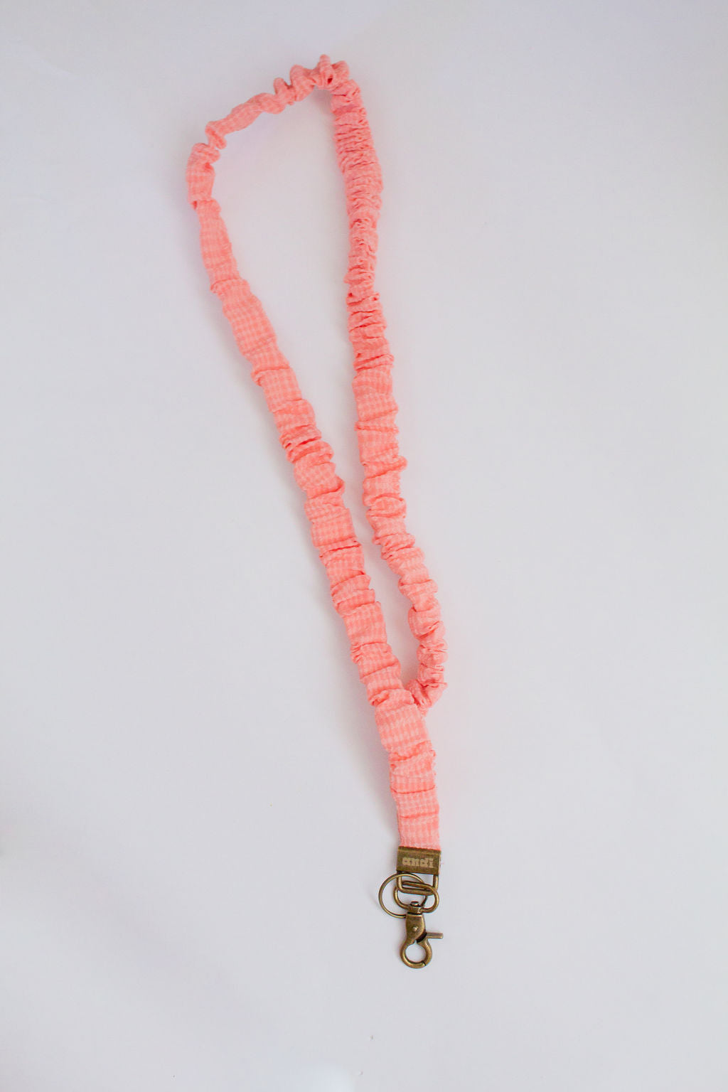 Coral Gingham Lanyard