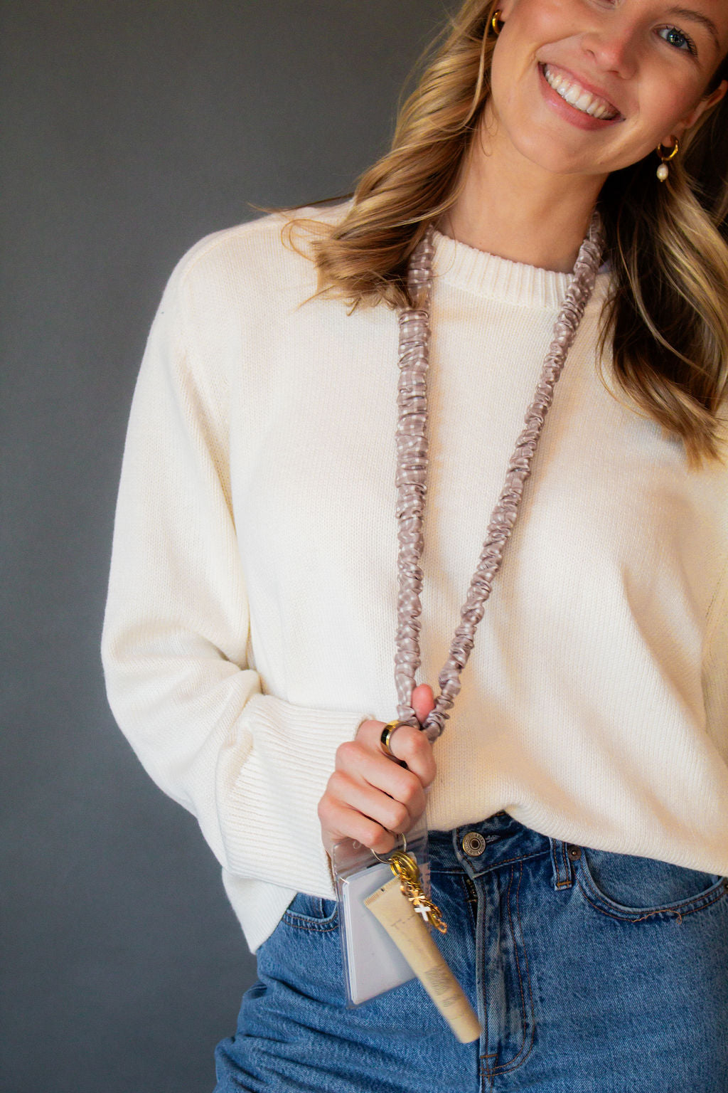 Tan Gingham Lanyard