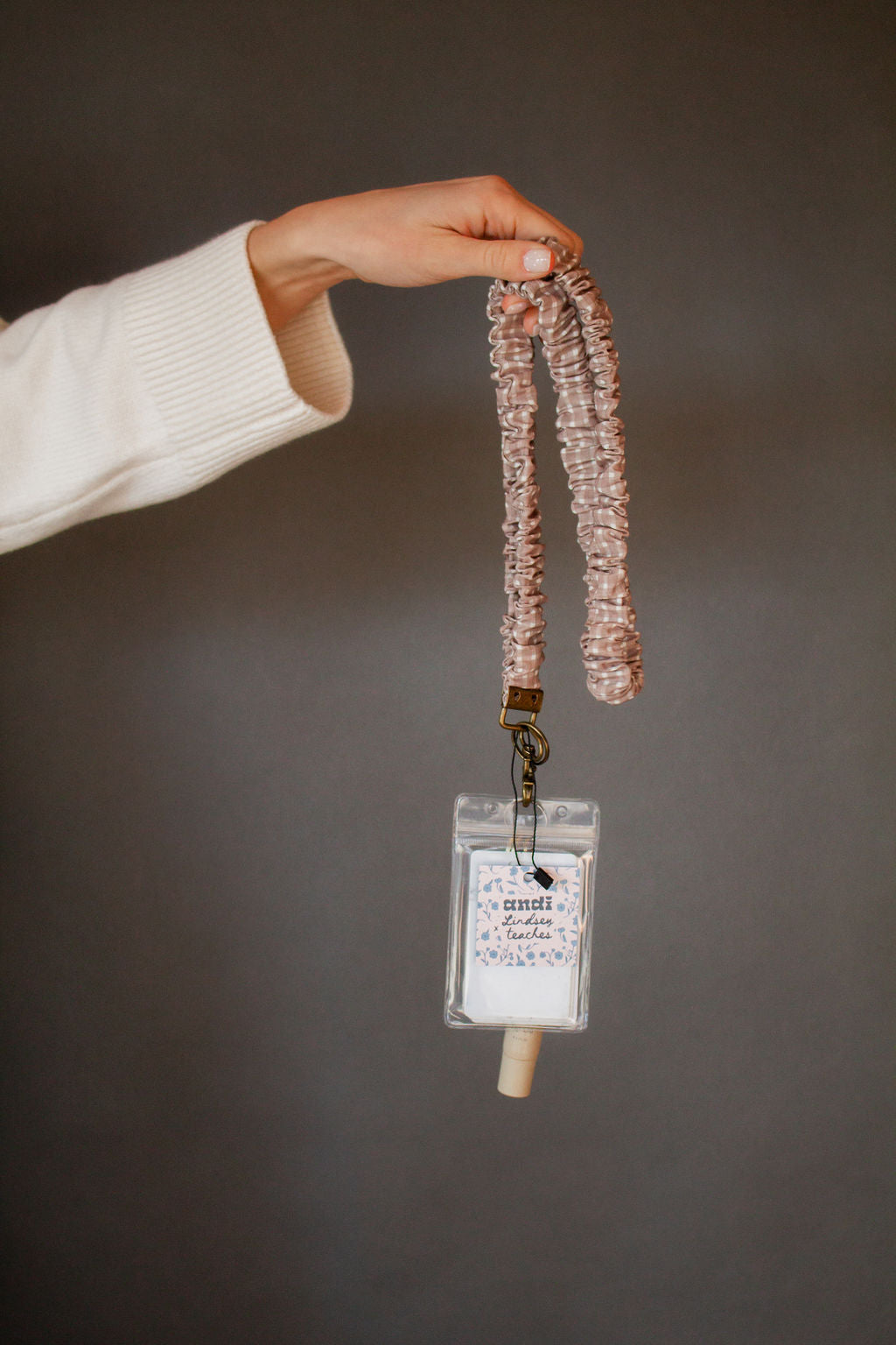 Tan Gingham Lanyard