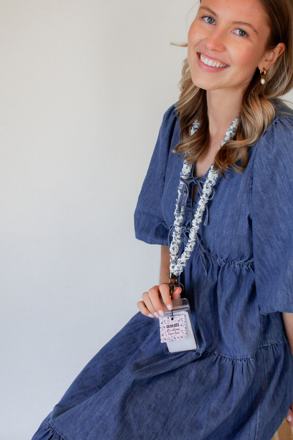 Blue Floral Lanyard