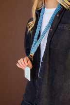 Cordon porte-badge bleu jean