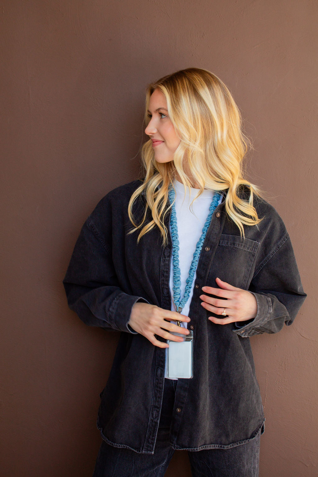 Cordon porte-badge bleu jean