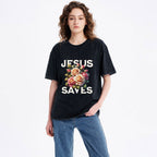Jesus Saves Flower Christian Washed T-Shirt
