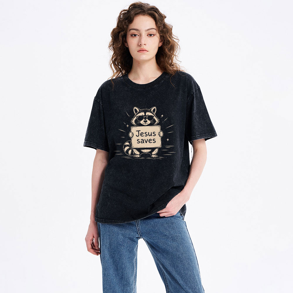 Jesus Saves Christian Washed T-Shirt