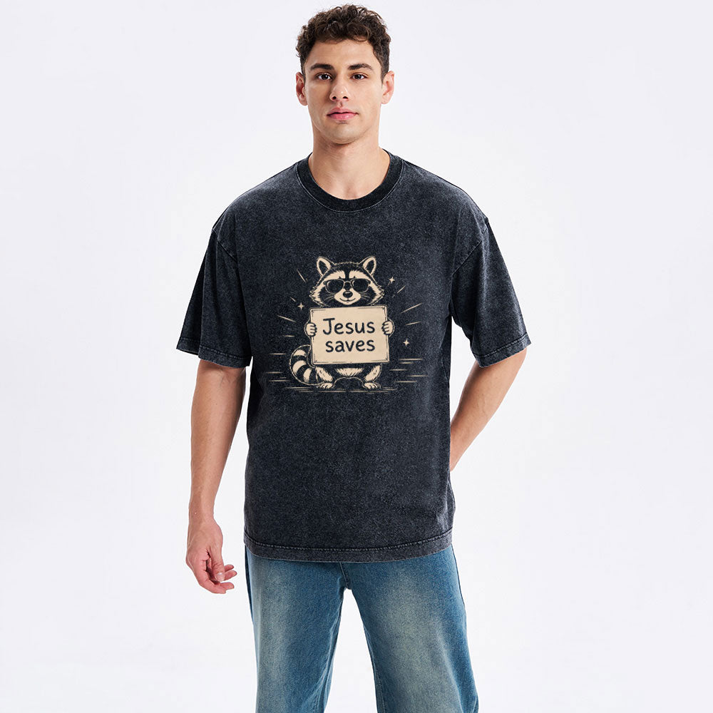 Jesus Saves Christian Washed T-Shirt