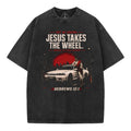 Jesus Takes The Wheels Christian Washed T-Shirt