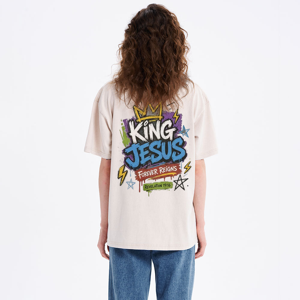 King Jesus Forever Reigns Christian Washed T-Shirt