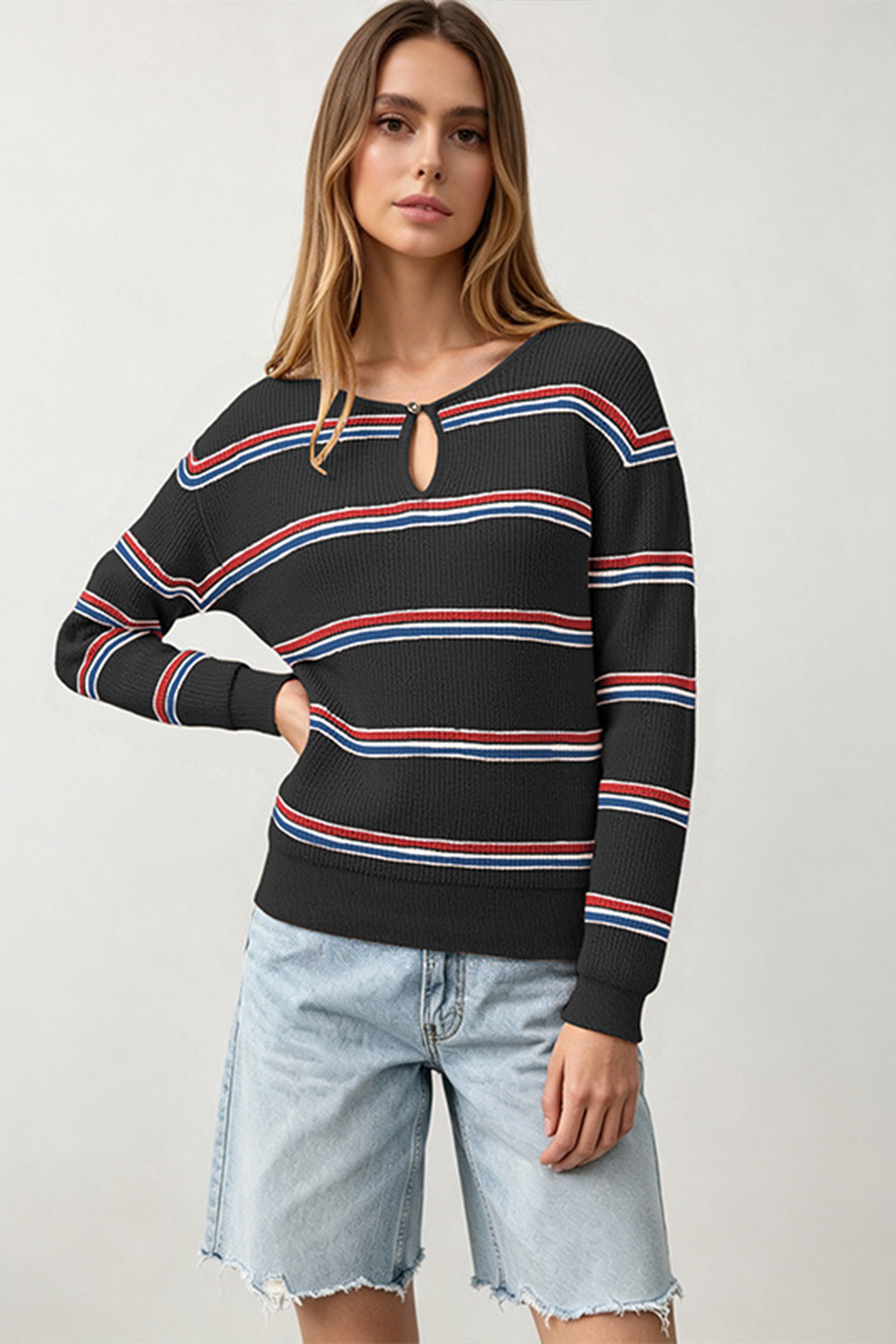 Women’s Striped Keyhole Knit Sweater
