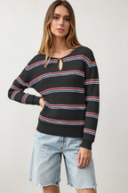 Women’s Striped Keyhole Knit Sweater