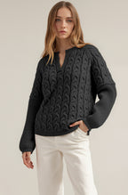 Women’s Textured Cable Knit V-Neck Sweater