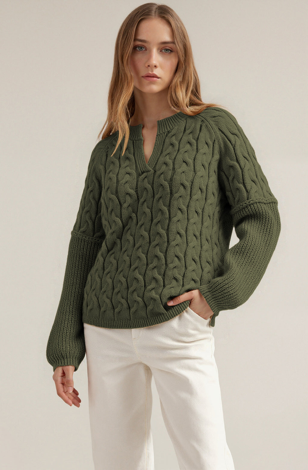 Women’s Textured Cable Knit V-Neck Sweater