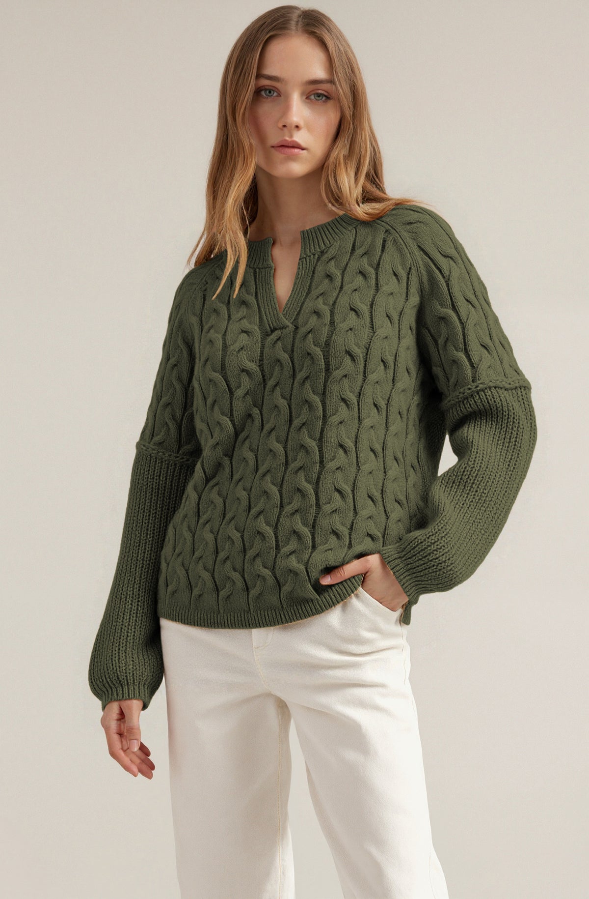 Women’s Textured Cable Knit V-Neck Sweater