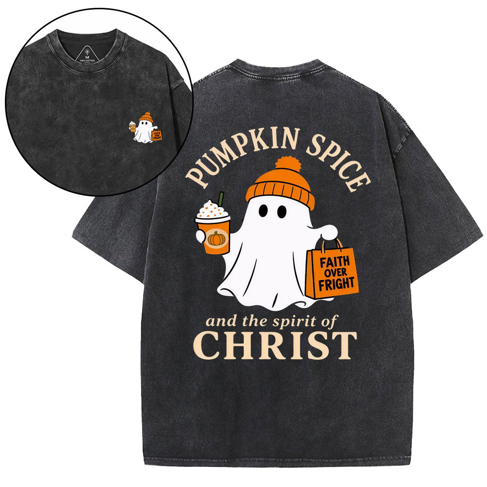 Pumpkin Spice And The Spirit Of Christ Christian Washed T-Shirt