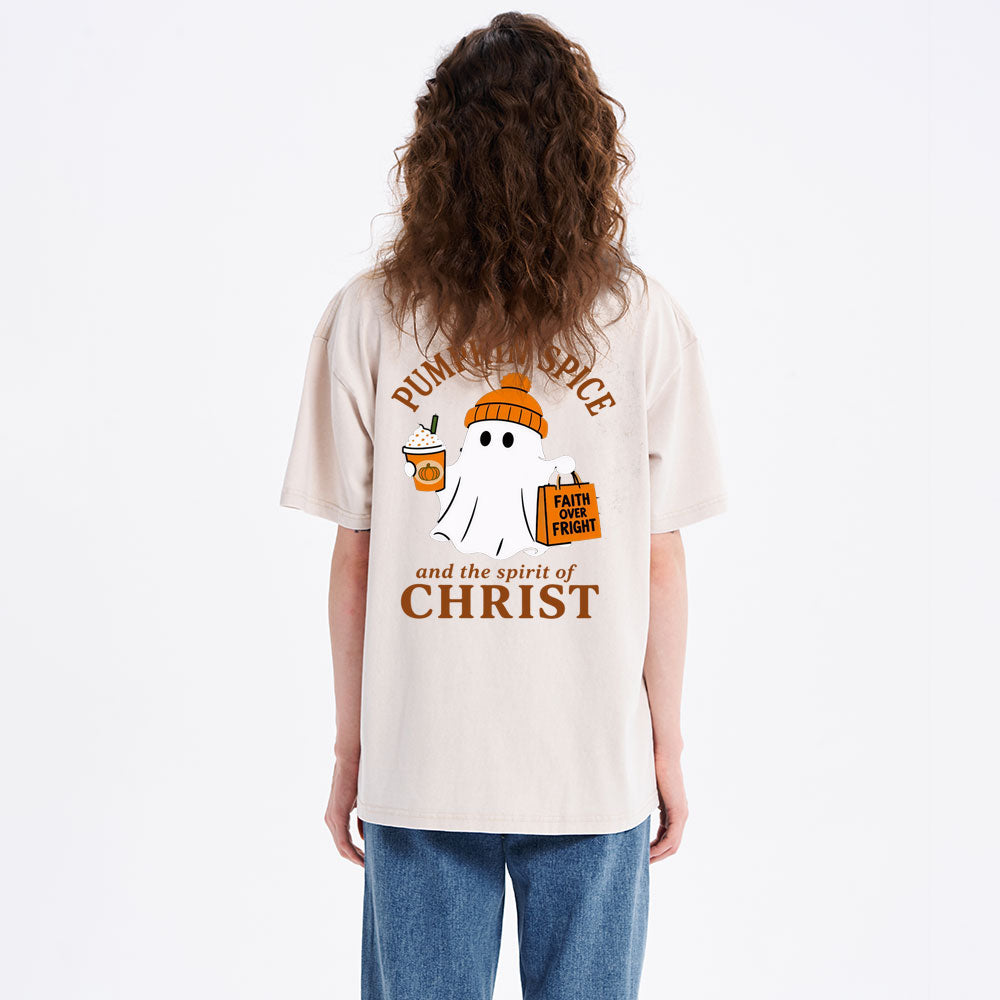 Pumpkin Spice And The Spirit Of Christ Christian Washed T-Shirt