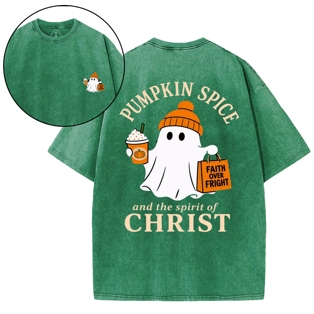 Pumpkin Spice And The Spirit Of Christ Christian Washed T-Shirt