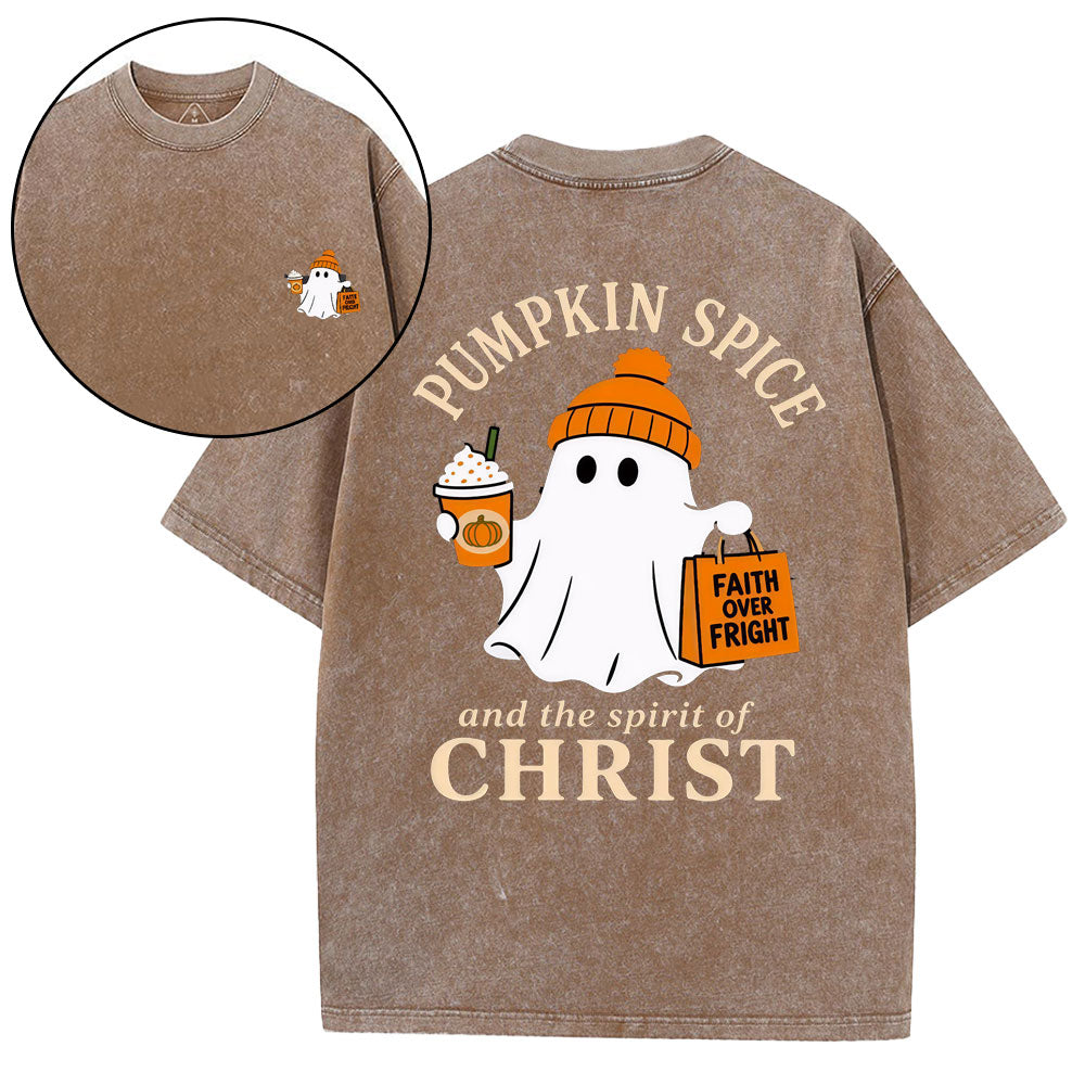 Pumpkin Spice And The Spirit Of Christ Christian Washed T-Shirt